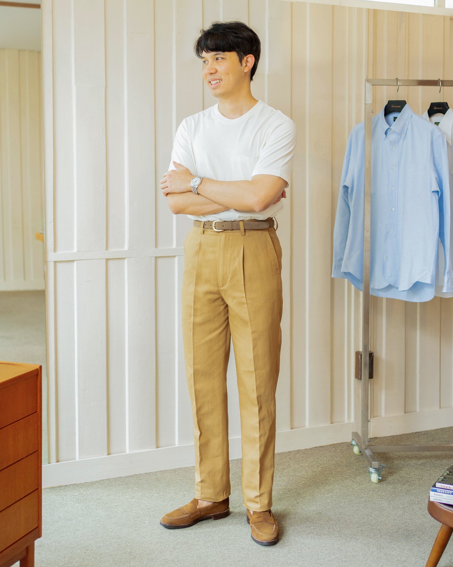 Diplomate Brownish Cotton-Linen Trousers