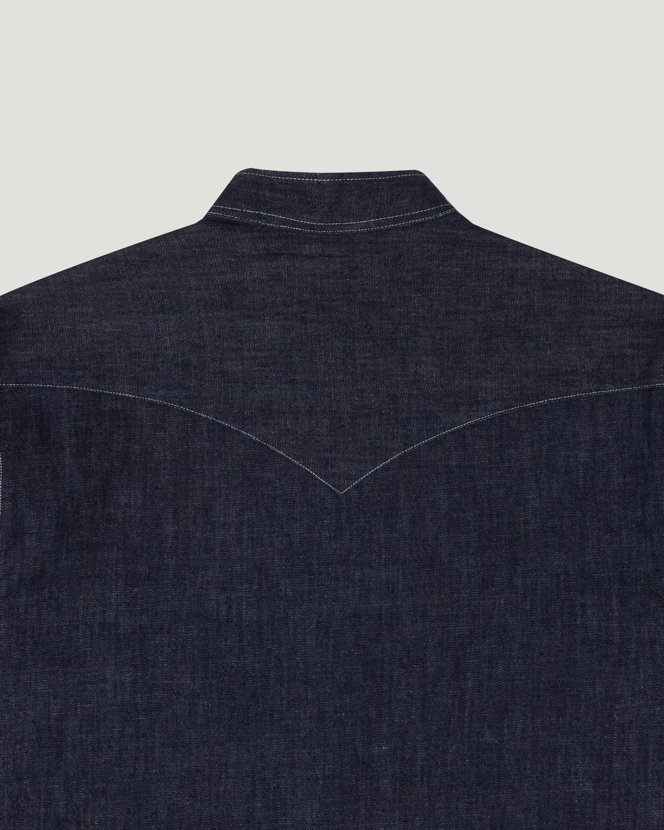 Band Collar Slanted Pocket Westerner Washed Denim Shirt