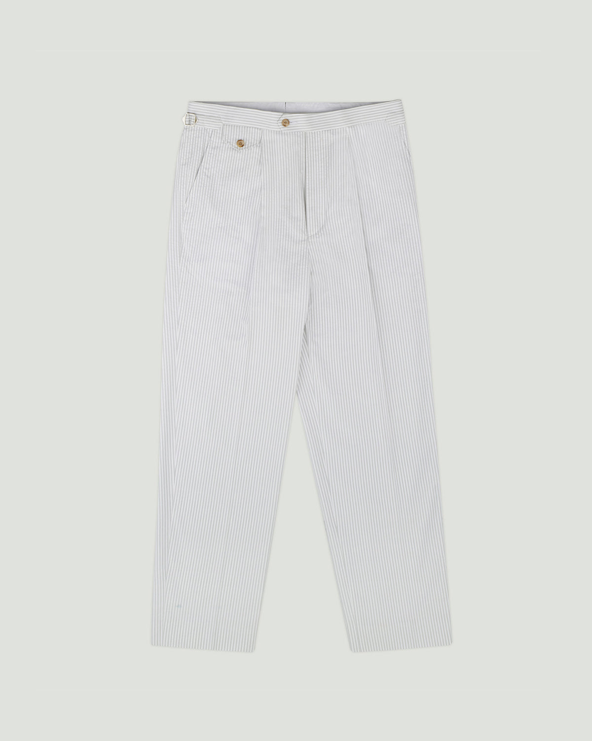 Trousers Single Pleat Seersucker Stripe Grey&White