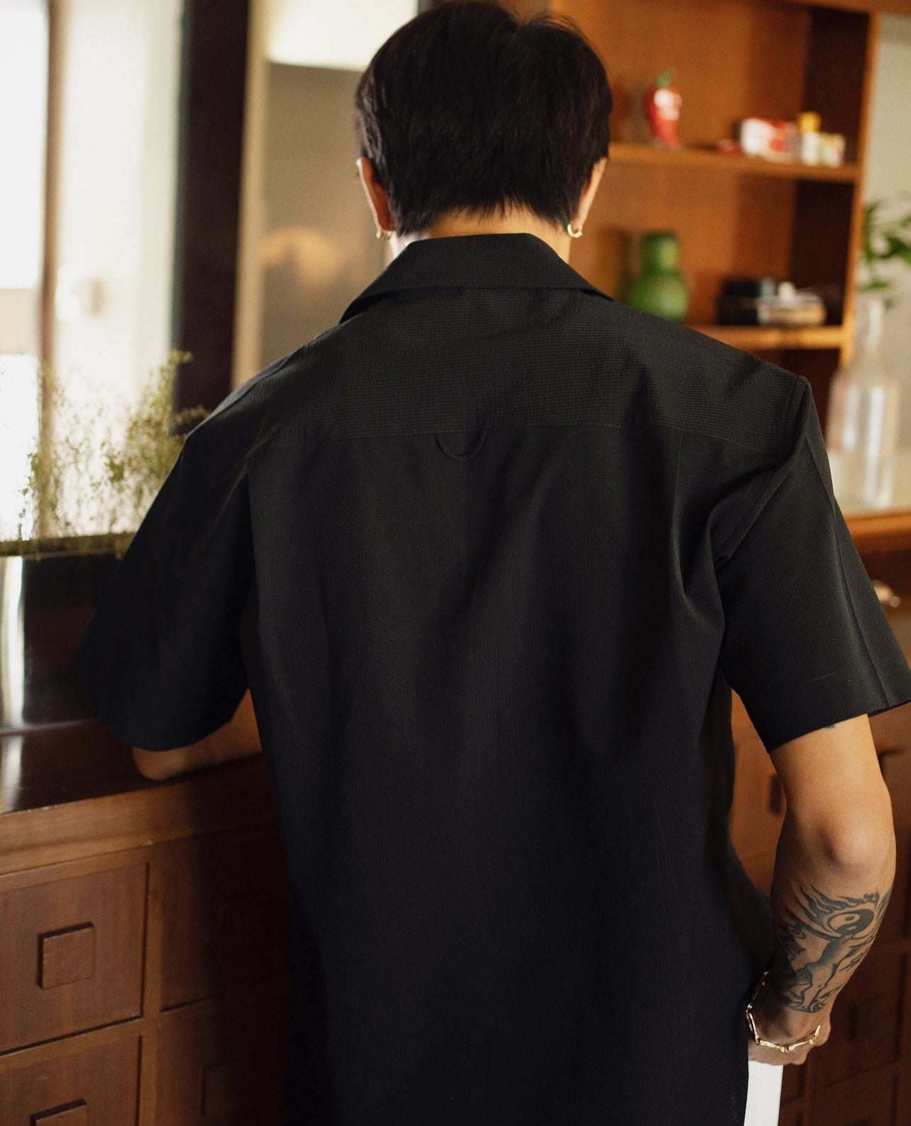 Diplomate Black Cuban Camp-Collar Shirt