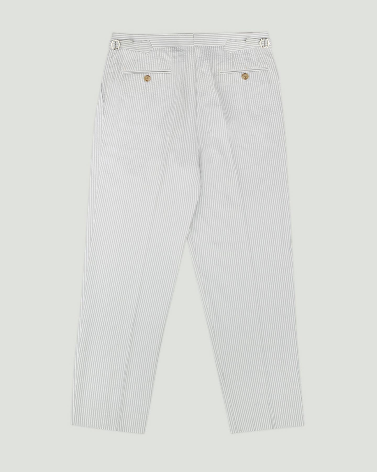 Trousers Single Pleat Seersucker Stripe Grey&White