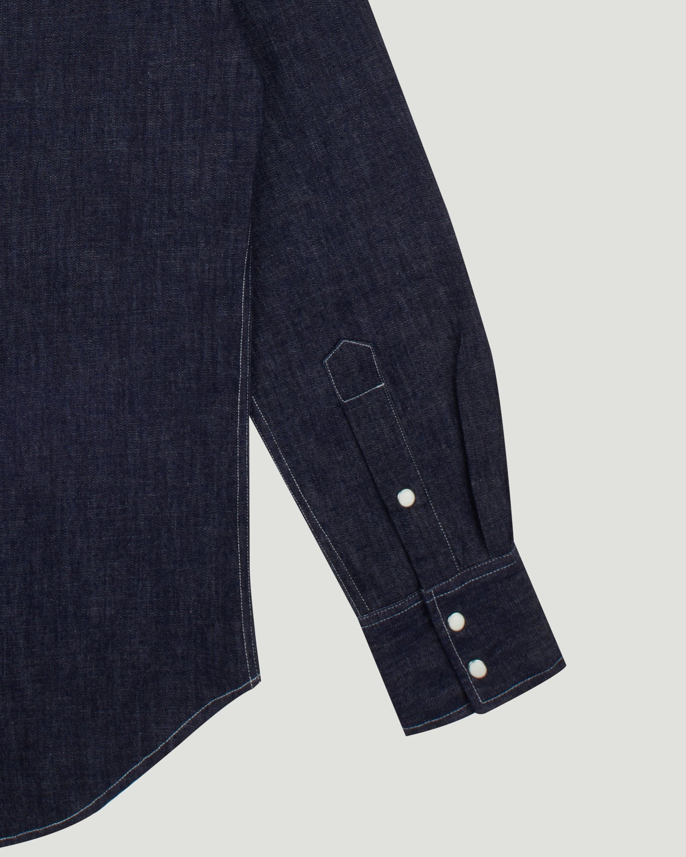 Band Collar Slanted Pocket Westerner Washed Denim Shirt