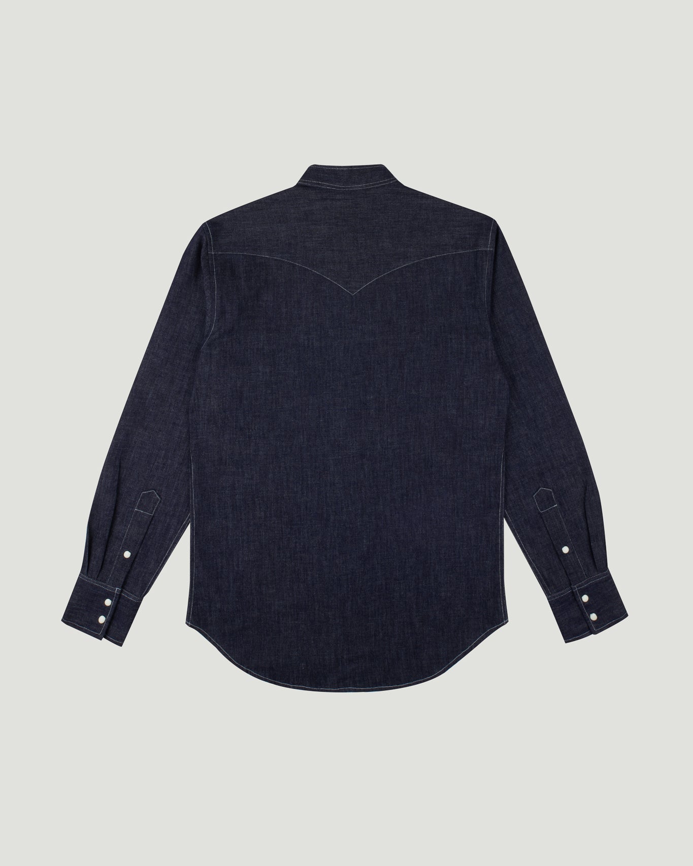 Band Collar Slanted Pocket Westerner Washed Denim Shirt