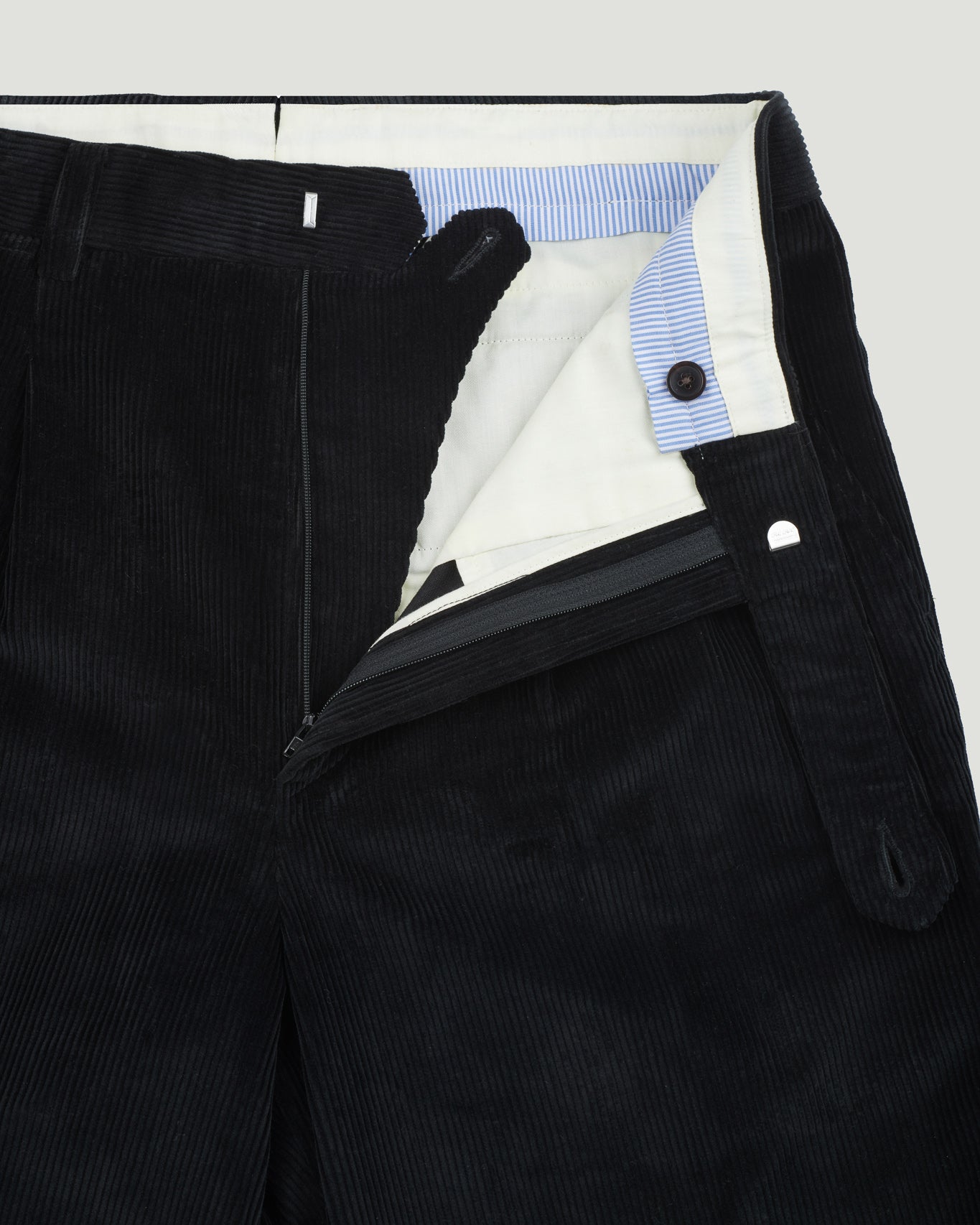 Black Cotton Corduroy Single Pleated Trousers