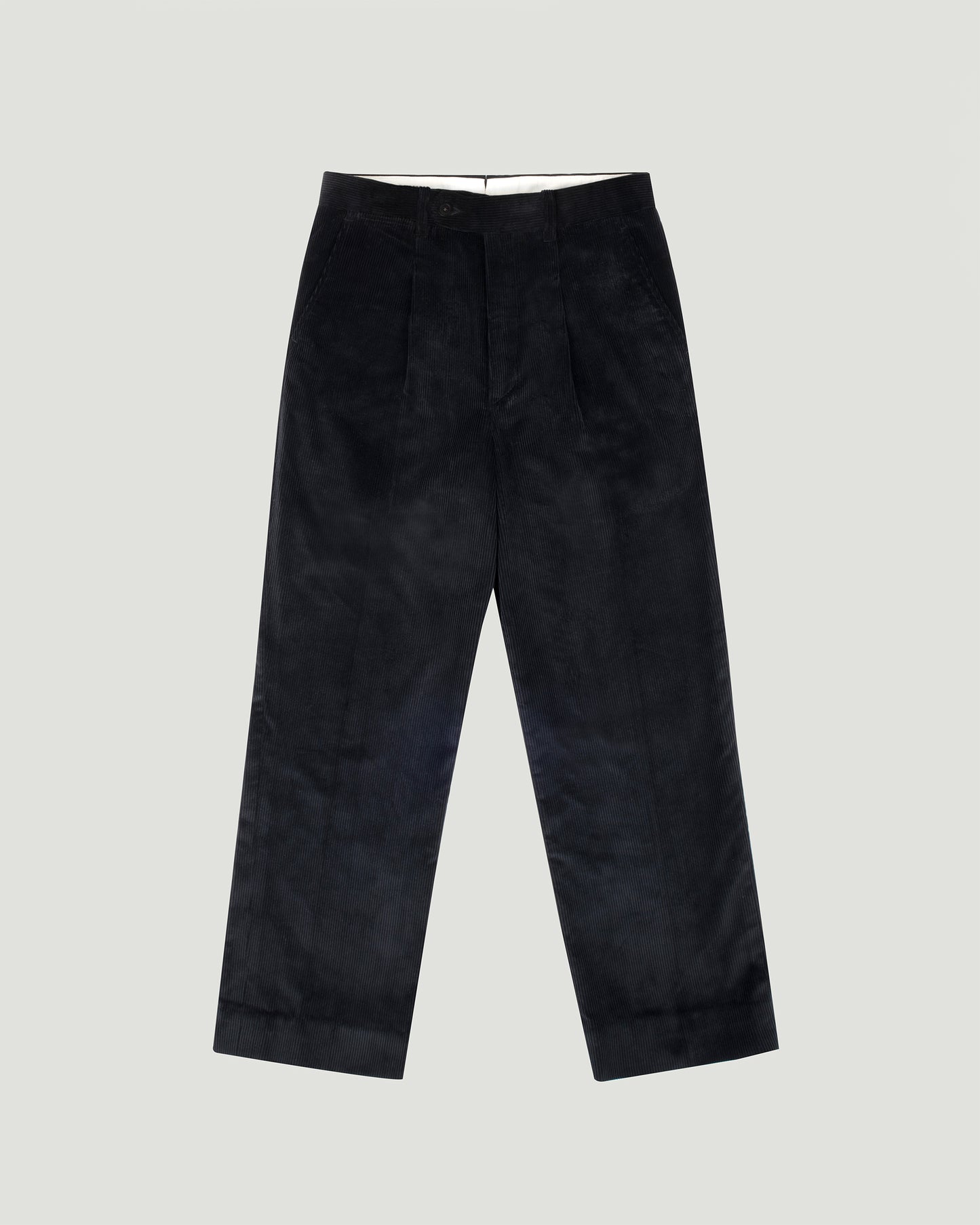 Black Cotton Corduroy Single Pleated Trousers