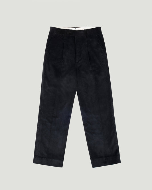 Black Cotton Corduroy Single Pleated Trousers