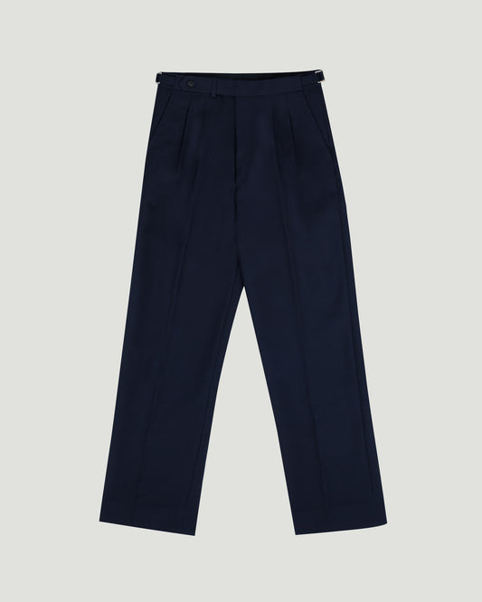 DIPLOMATE Navy Wool Double Pleated Trousers