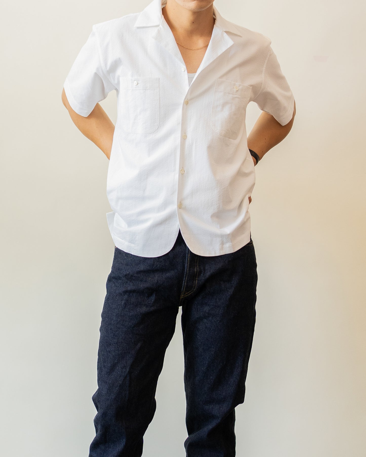 Diplomate White Cuban Camp-Collar Shirt