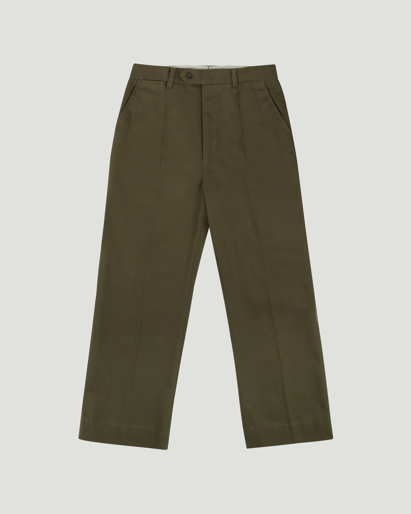 Olive Green Heavy Cotton Twill Single Pleated Trousers