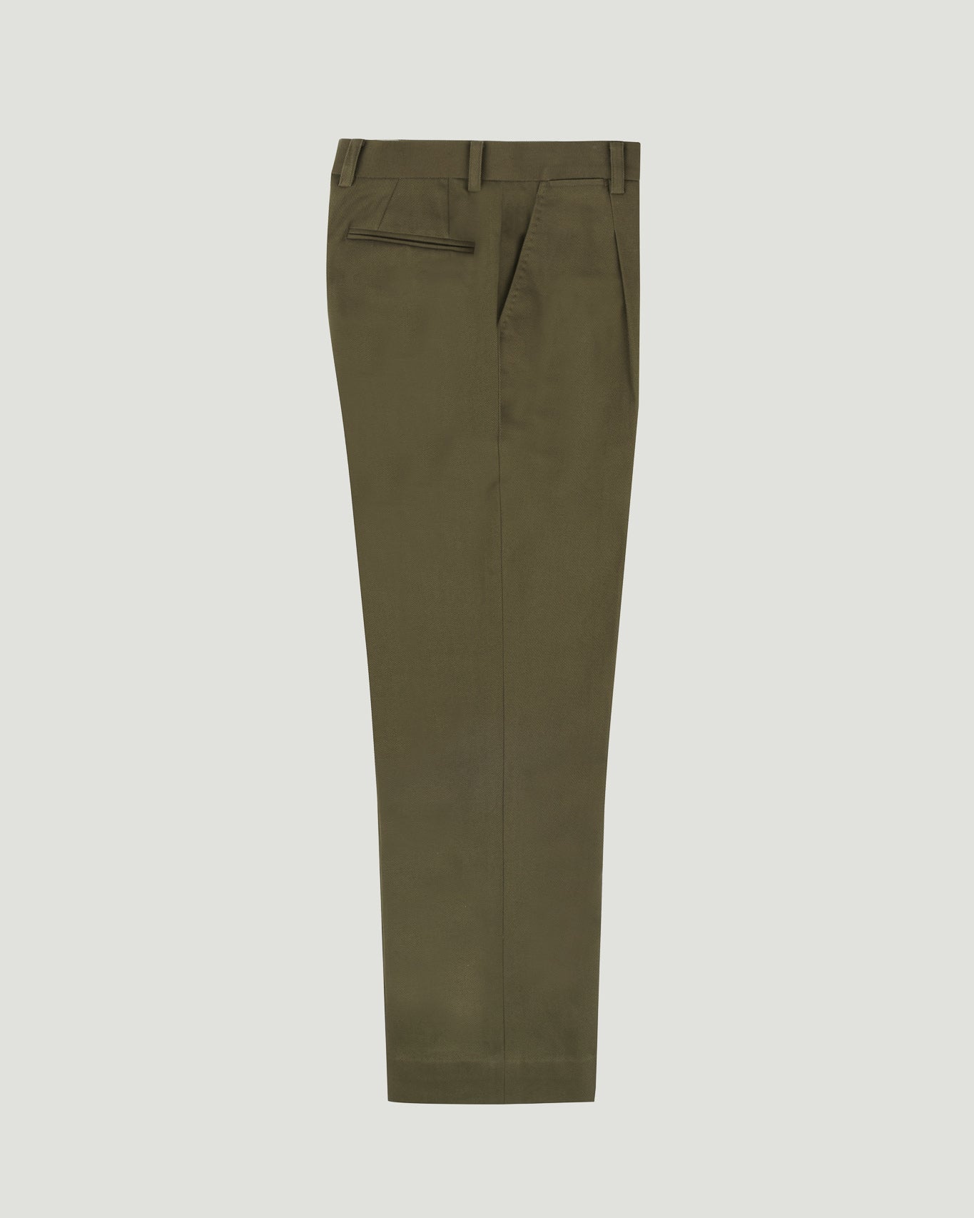 Olive Green Heavy Cotton Twill Single Pleated Trousers