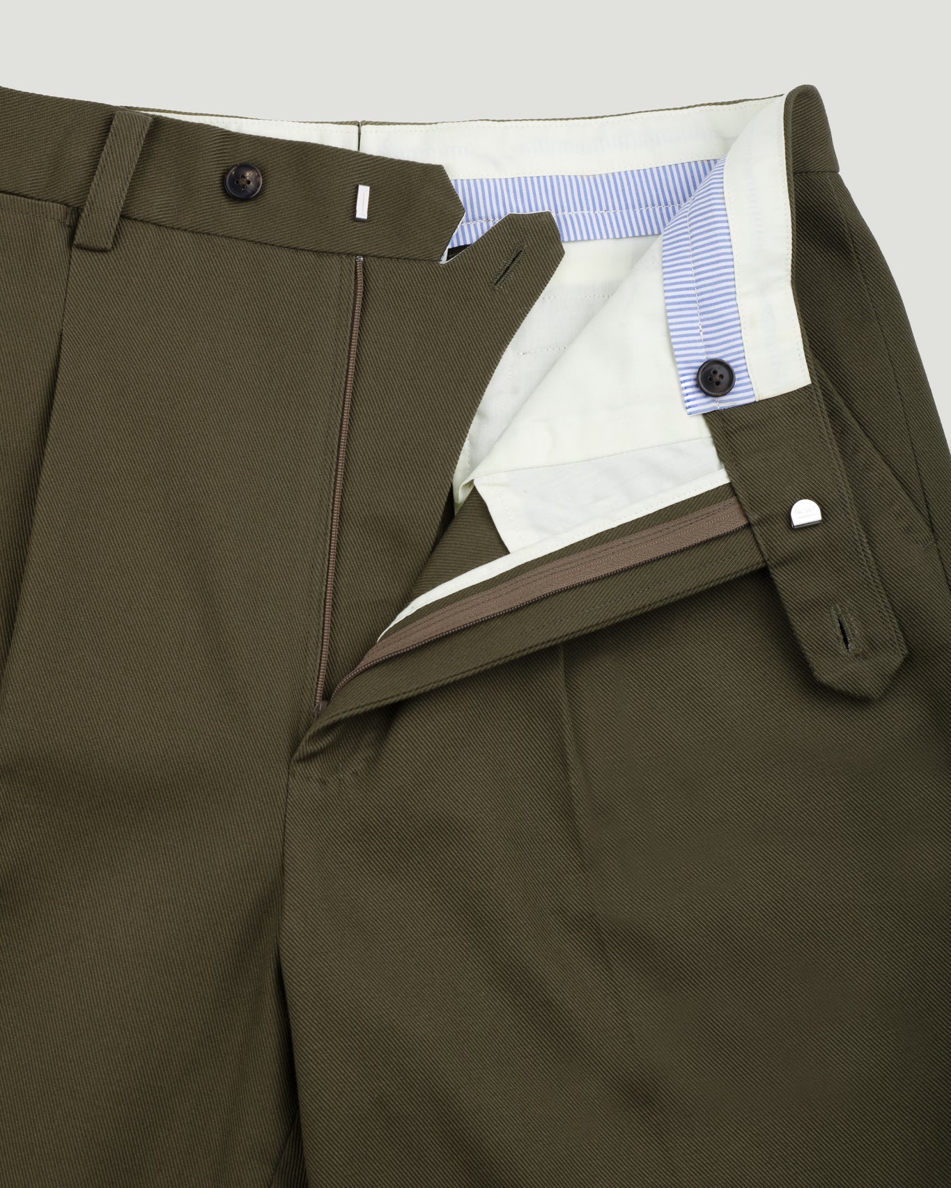 Olive Green Heavy Cotton Twill Single Pleated Trousers