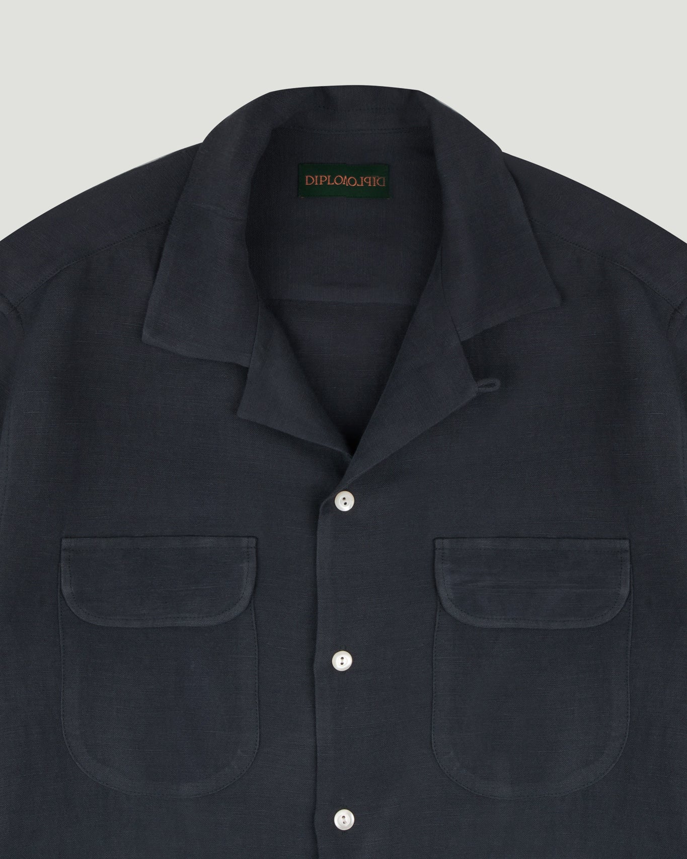 Gray Rayon Linen Open Collar L/S Shirt