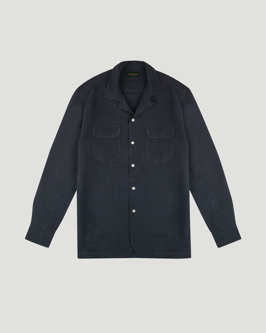 Gray Rayon Linen Open Collar L/S Shirt