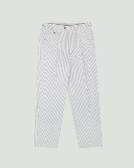 Trousers Single Pleat Seersucker Stripe Grey&White