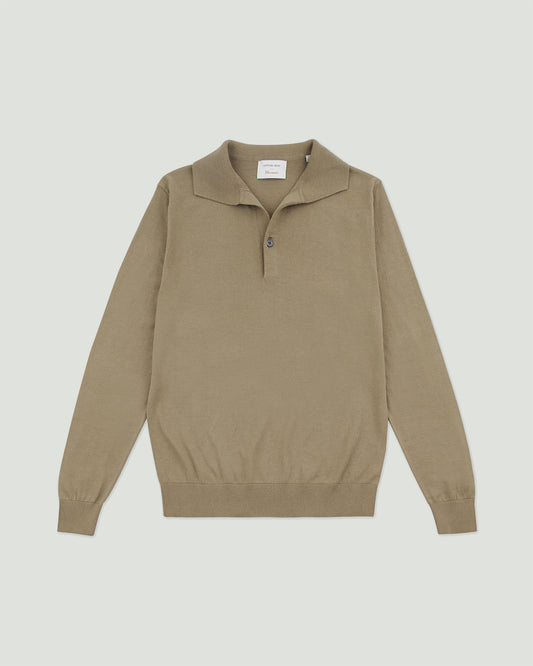 Officiel Beau for CHEZ Diplomate Open-Collar Knitted Polo Shirt in Taupe