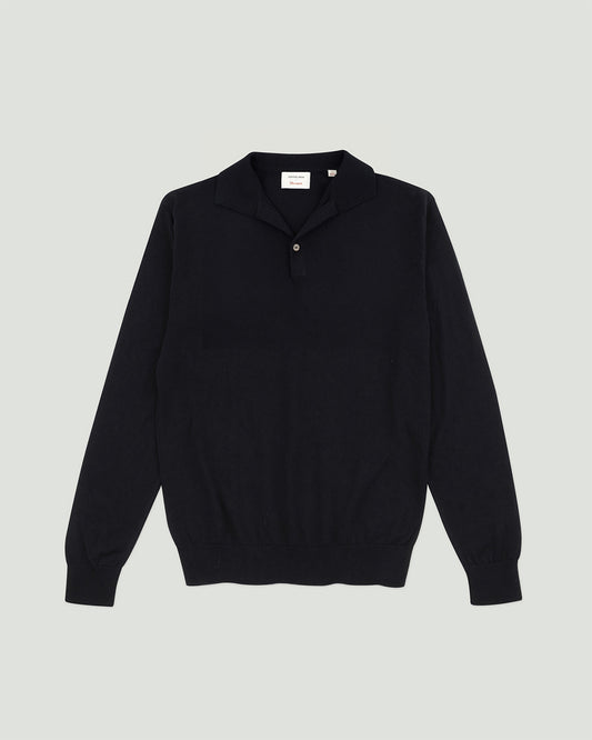 Officiel Beau for CHEZ Diplomate Open-Collar Knitted Polo Shirt in Super Dark Navy
