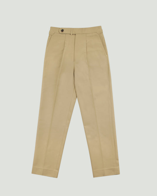 Diplomate Camel Beige Cotton Single Pleated Trousers