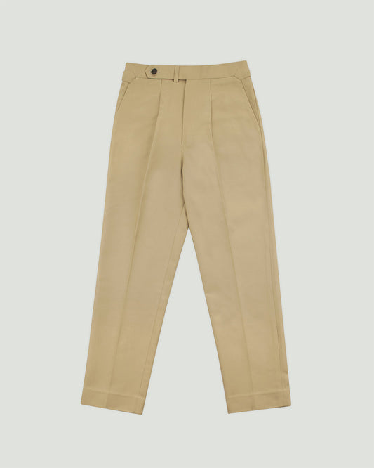 Diplomate Camel Beige Cotton Single Pleated Trousers