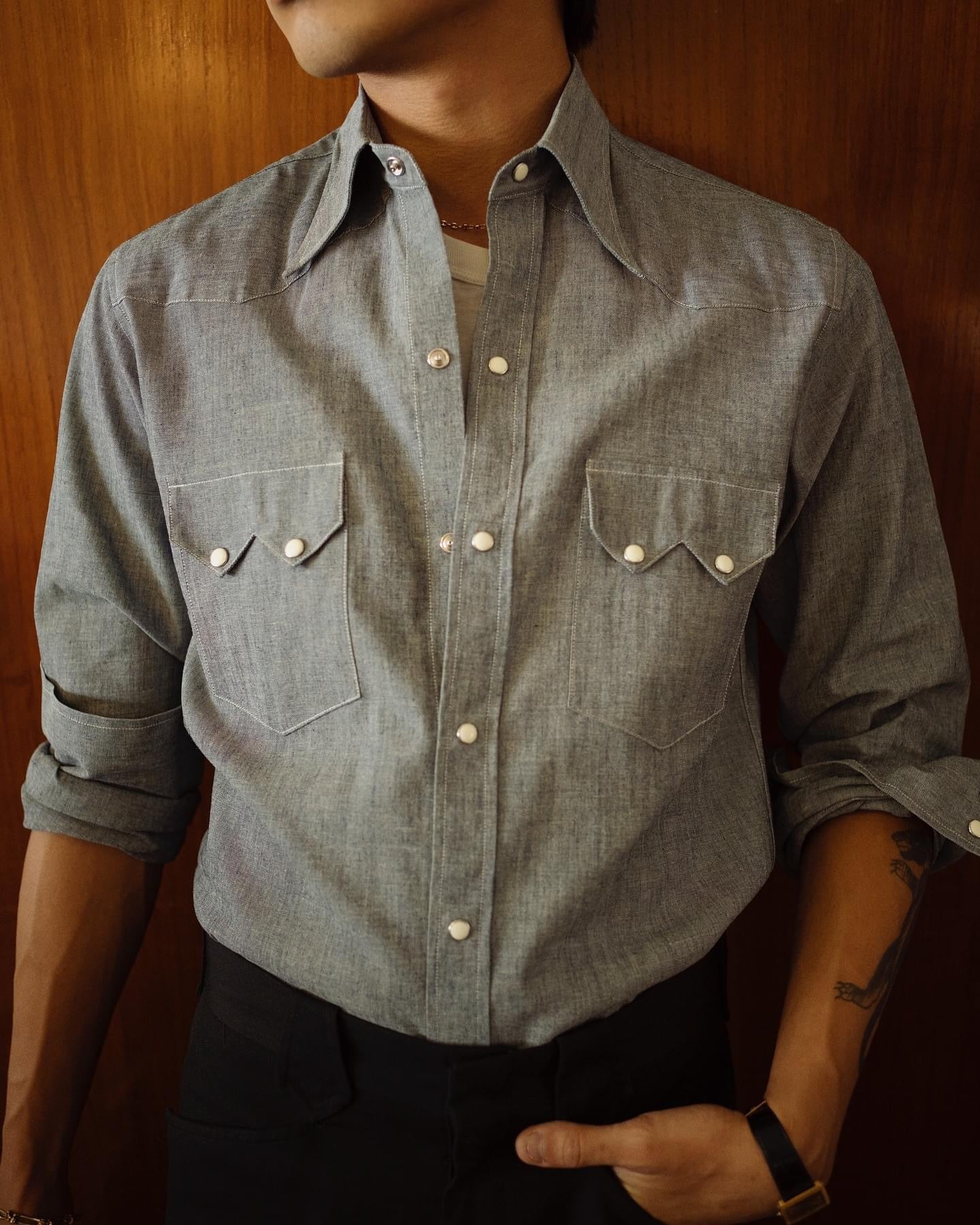 DIPLOMATE Chambray Westerner shirt