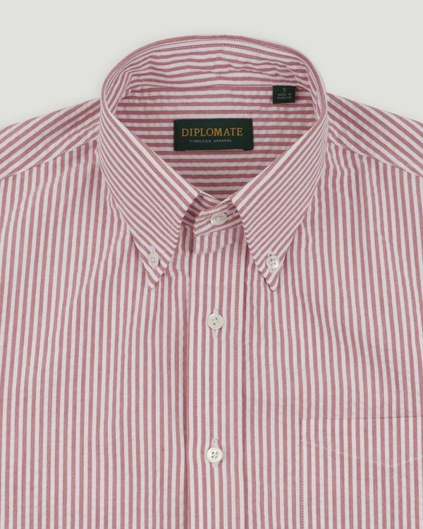 Diplomate Red Stripe Japanese Seersucker Button Down Shirt