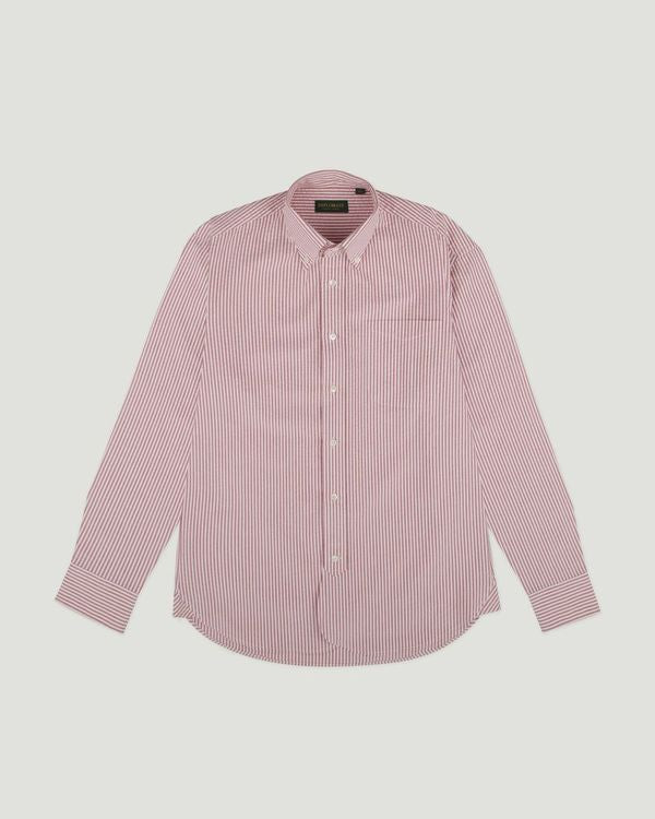 Diplomate Red Stripe Japanese Seersucker Button Down Shirt