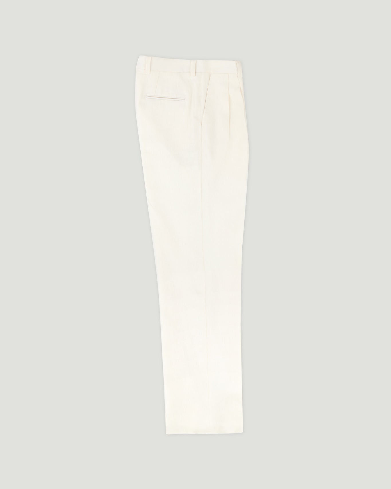 Ivory Linen Cotton Double Forward Pleated Trousers