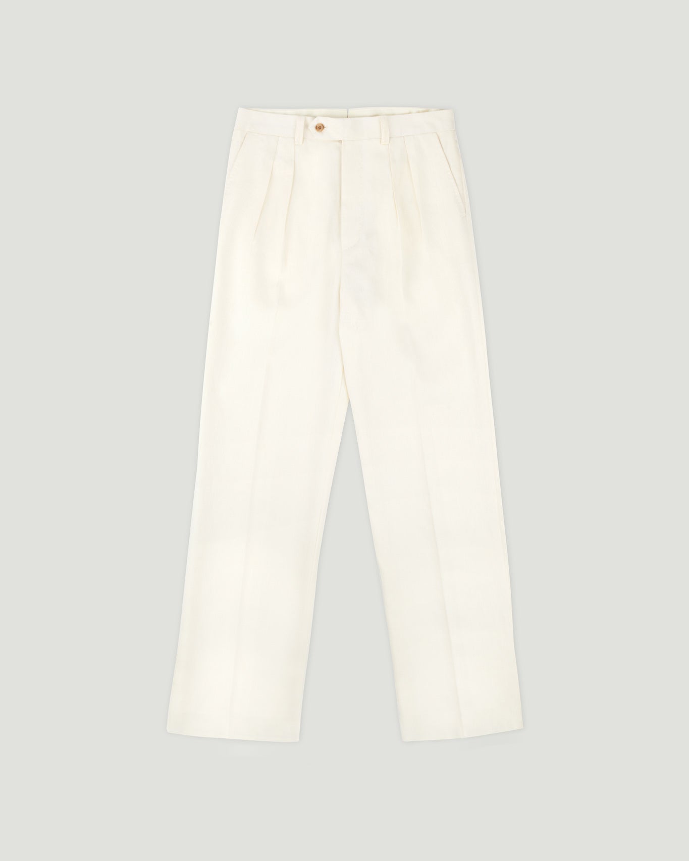 Ivory Linen Cotton Double Forward Pleated Trousers