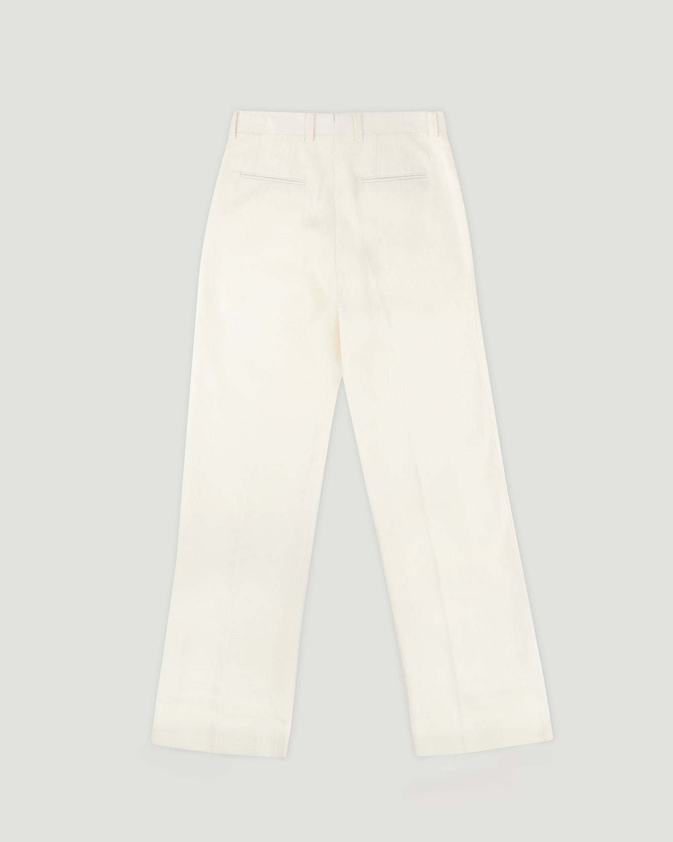 Ivory Linen Cotton Double Forward Pleated Trousers