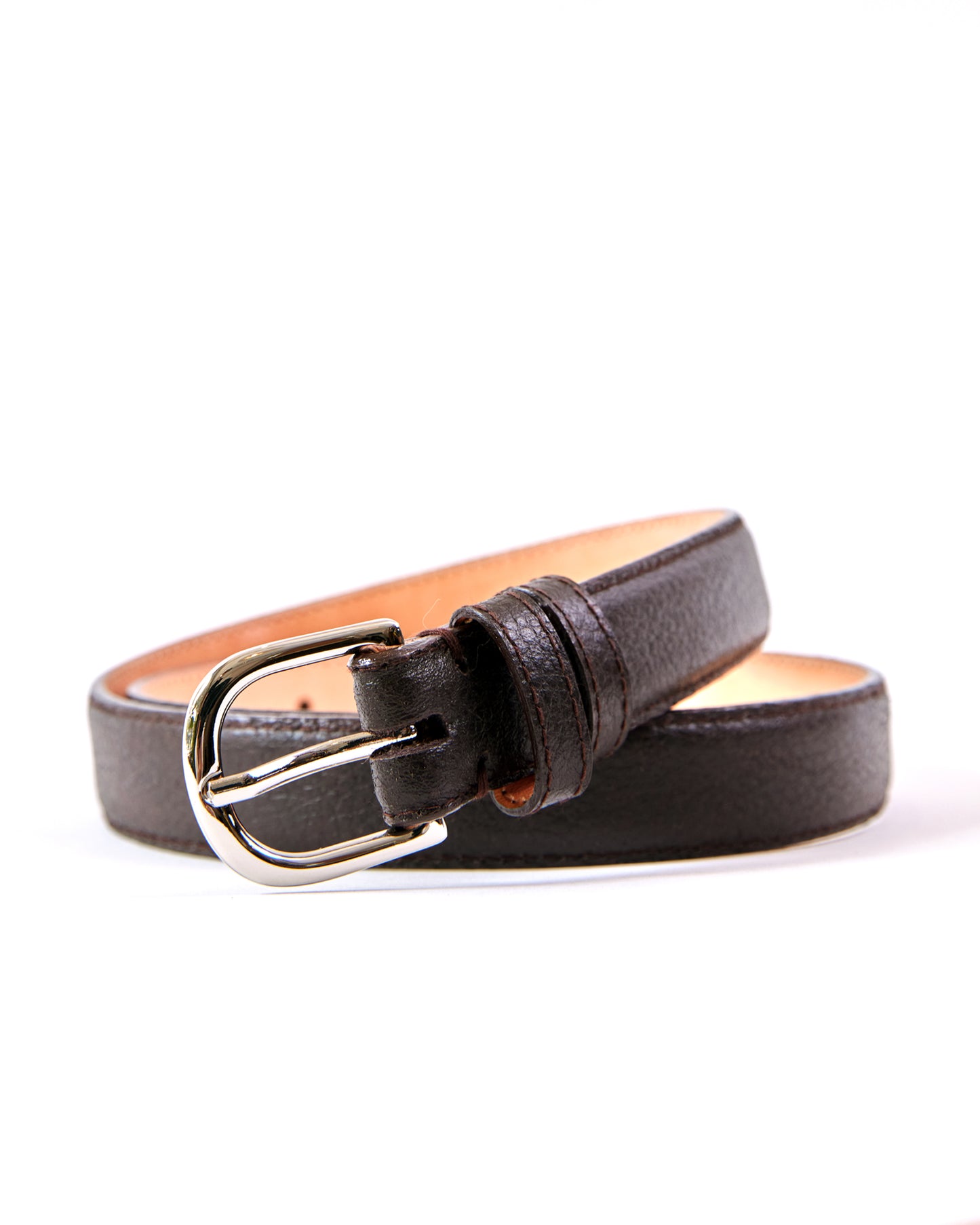 Diplomate Dark Brown Grained One-inch Belt Genuine Leather in Silver Buckle