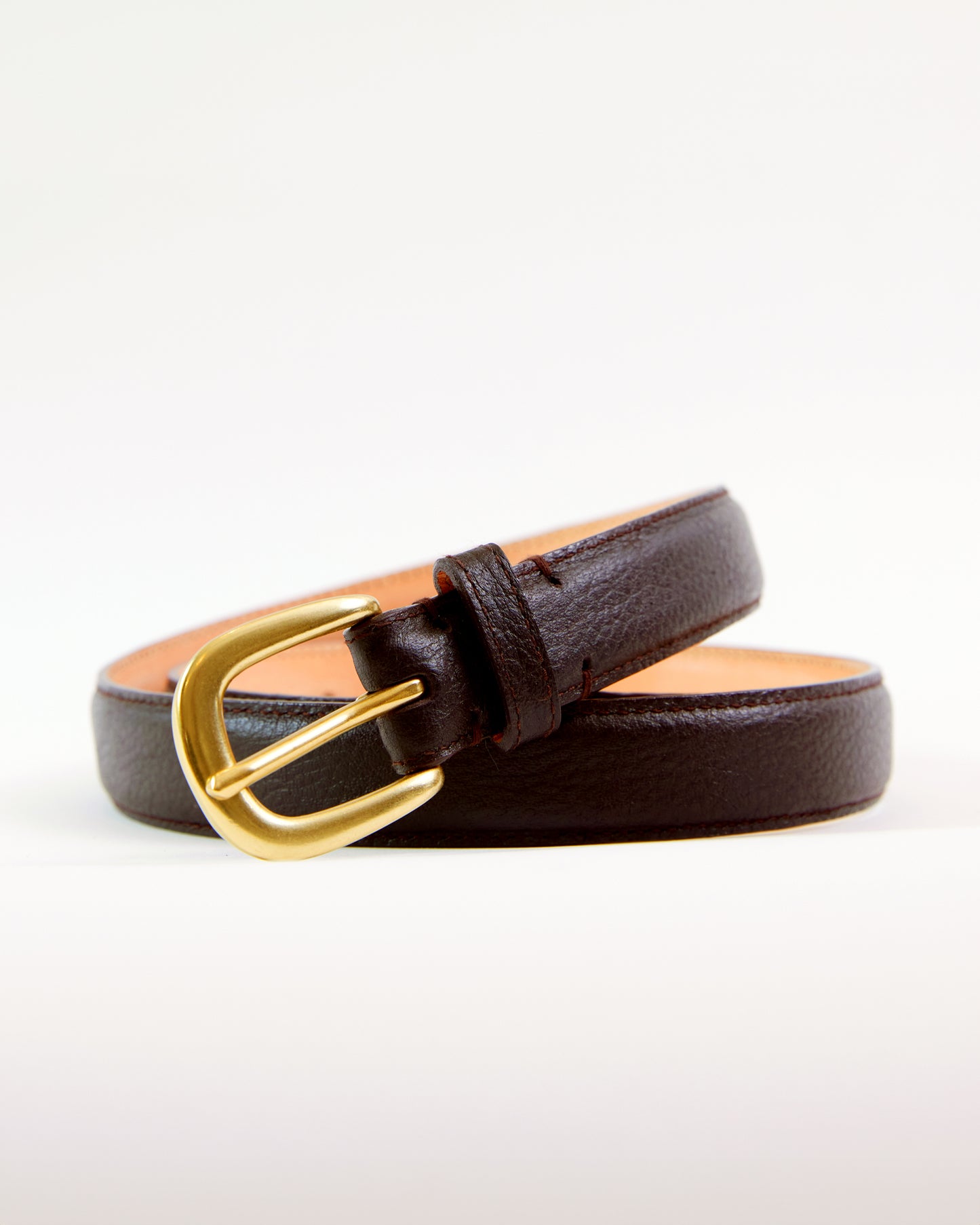 Diplomate Dark Brown Grained One-inch Belt Genuine Leather in Brass Buckle