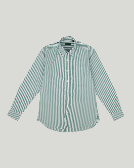 Shirt Button Down Broad Cloth Stripe Green