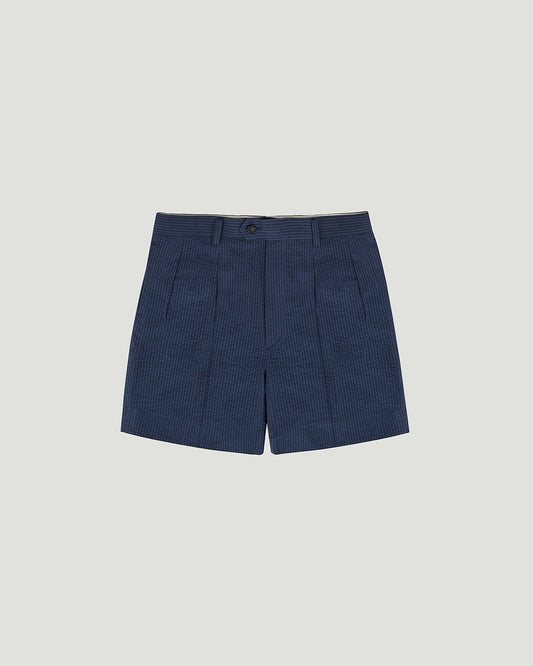 Navy Seersucker Classic Relaxed Fit Shorts