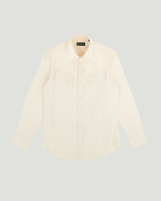 Warm Ercu Linen Slanted Pocket Westerner Shirt