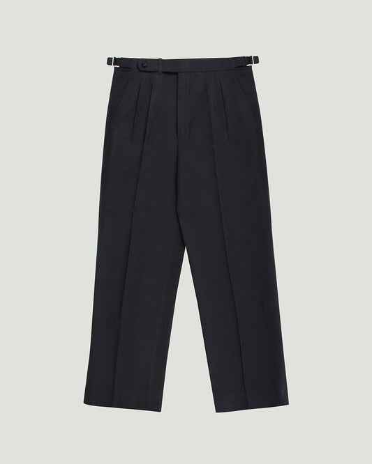 Black Linen Cotton Side Adjuster Trousers