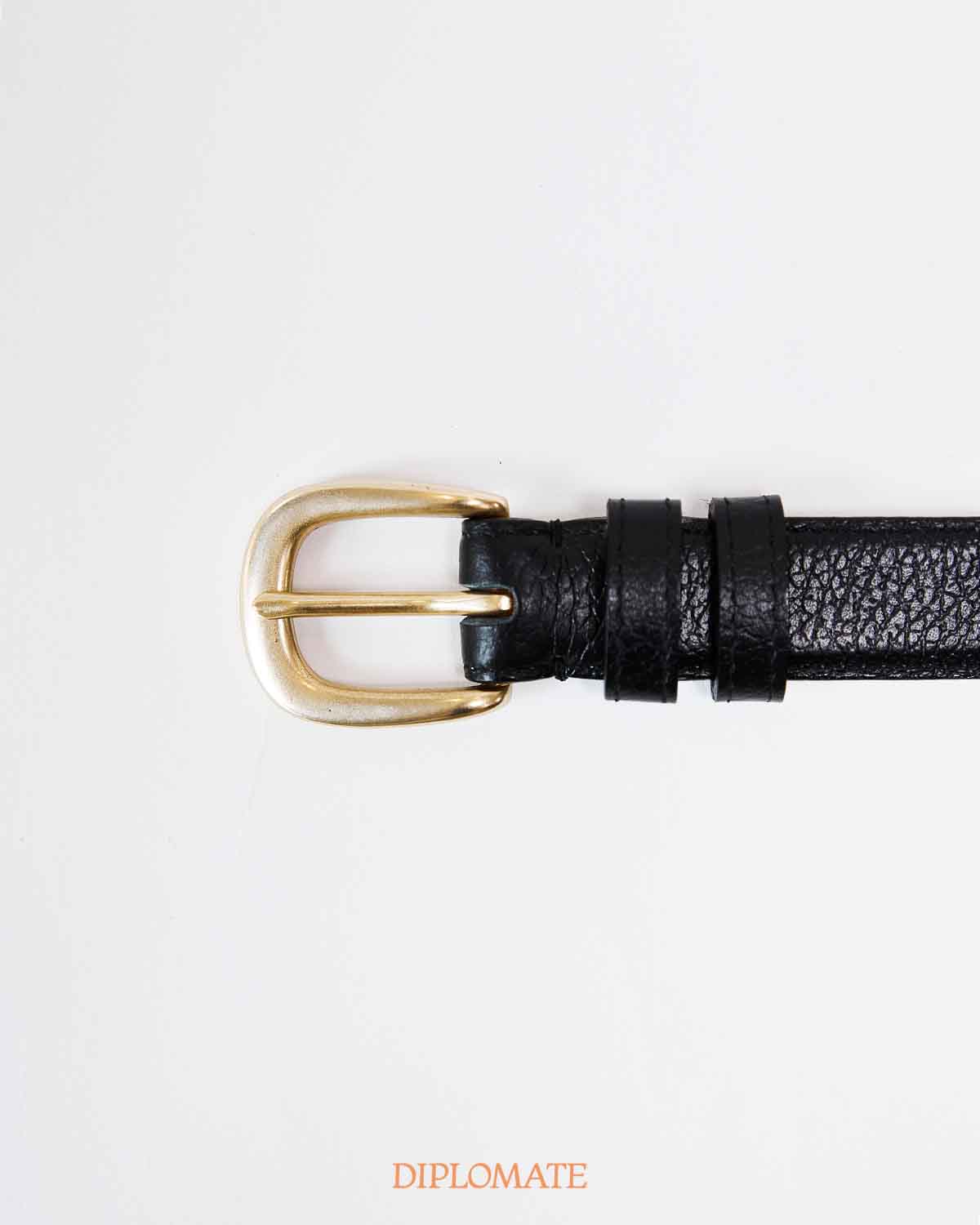 Diplomate Black Pebble Grained Calf Belt in Brass Buckle