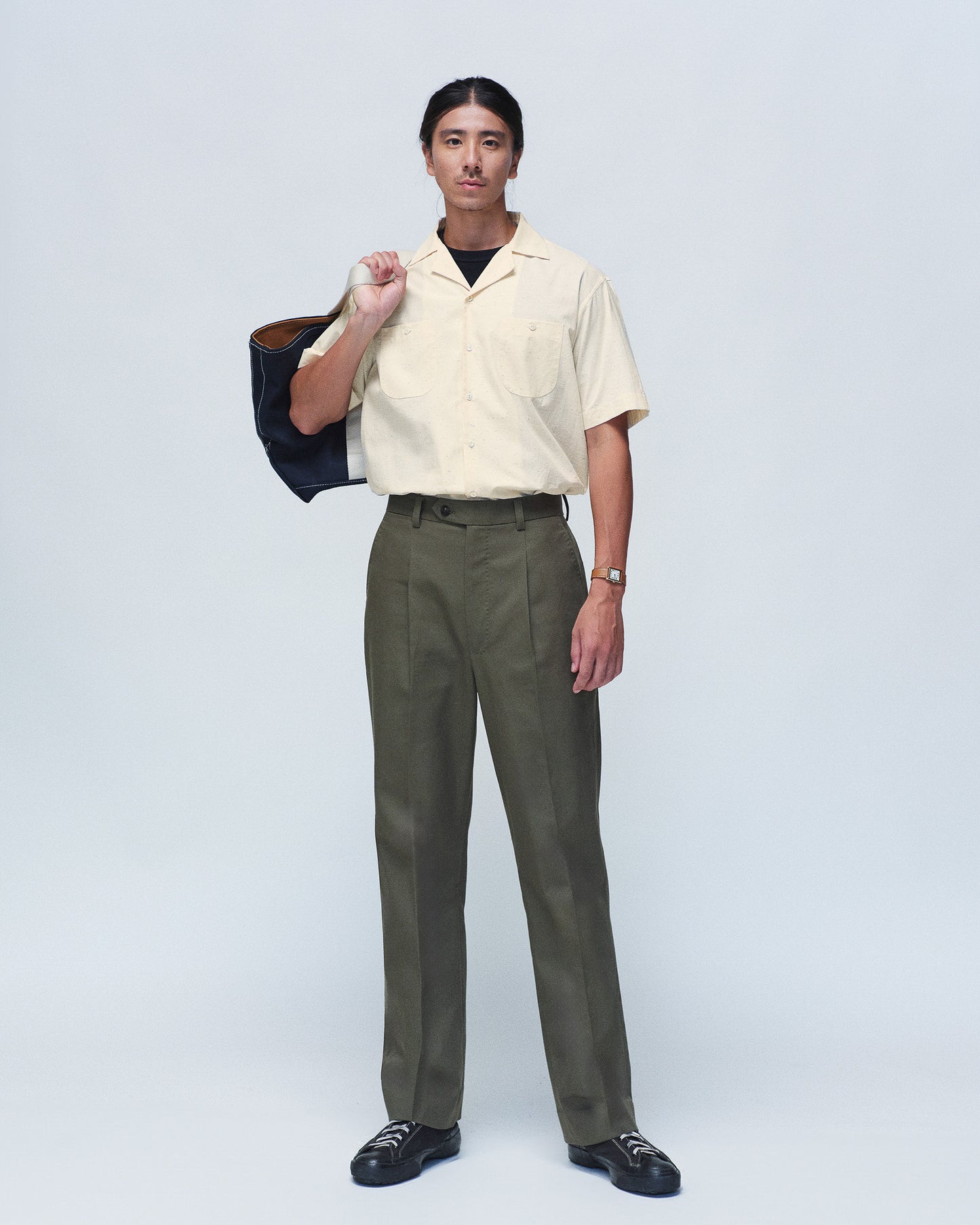 Yellow Nep Chambray Open Collar Shirt