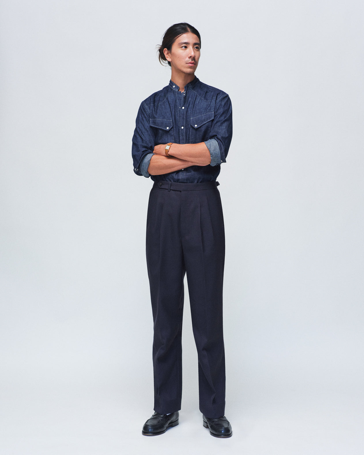 DIPLOMATE Dark Navy Wool Double Pleated Trousers