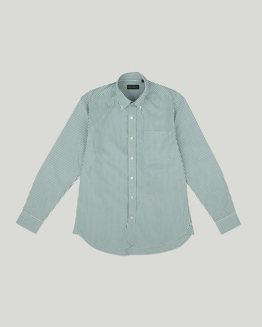 Shirt Button Down Broad Cloth Stripe Green
