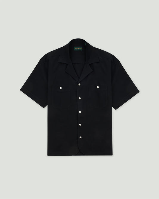 Diplomate Black Cuban Camp-Collar Shirt
