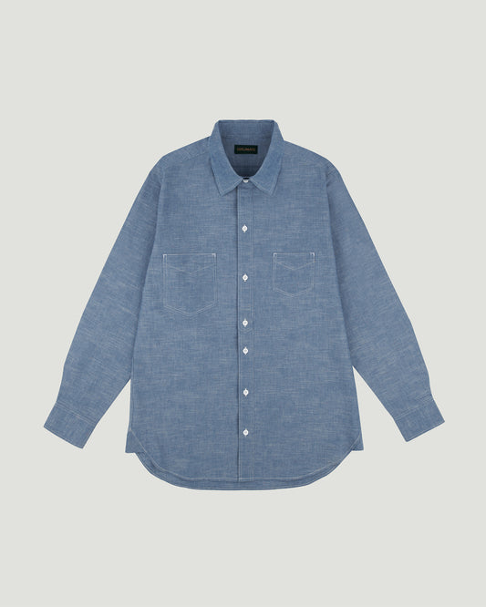 DIPLOMATE Chinstrap Cotton-Nap Chambray Shirt