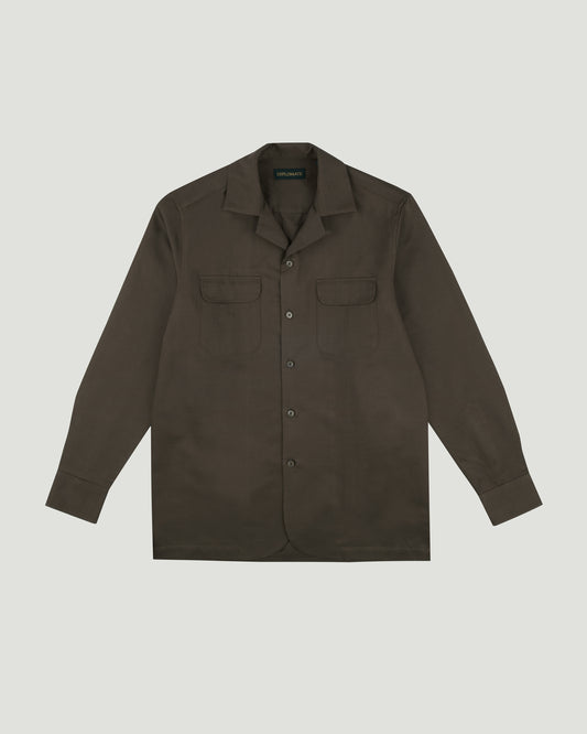 DIPLOMATE Brown Opened-Collar Cotton Pique Shirt