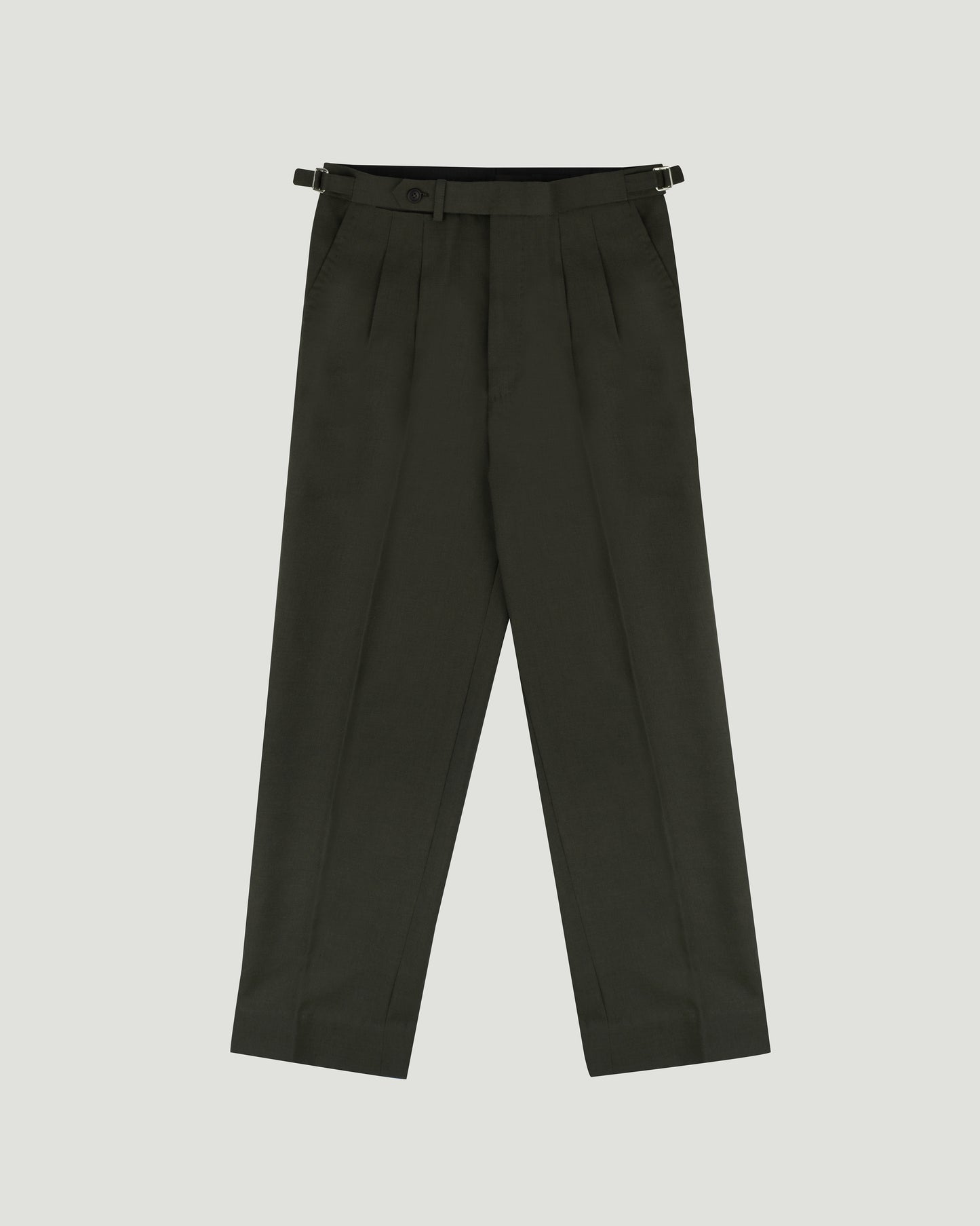 DIPLOMATE Green Wool Double Pleated Trousers
