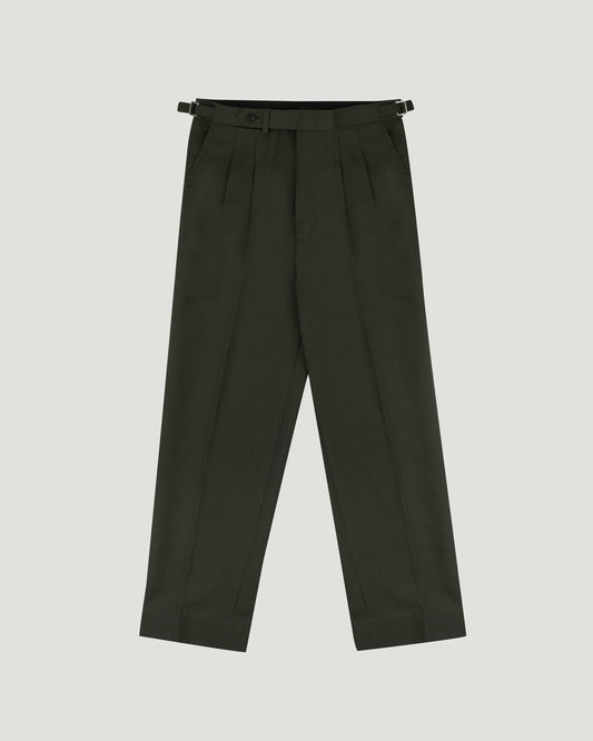 DIPLOMATE Green Wool Double Pleated Trousers
