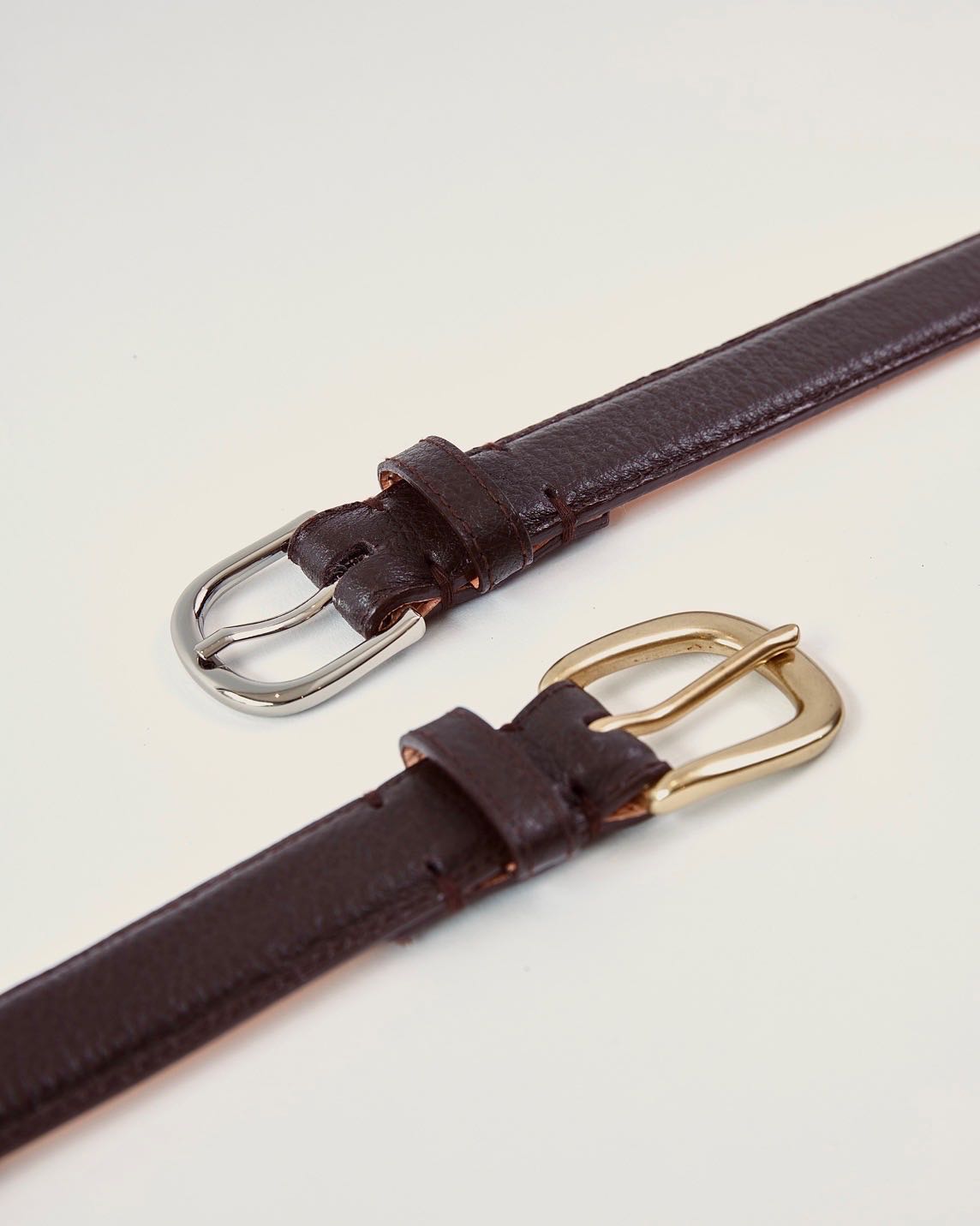 Diplomate Dark Brown Grained One-inch Belt Genuine Leather in Brass Buckle