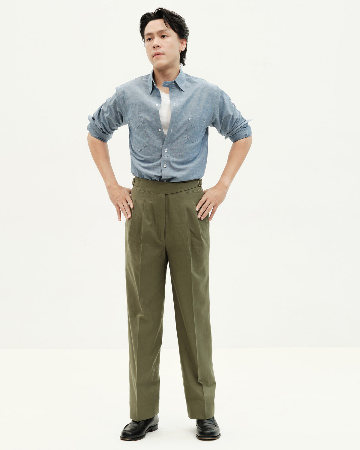 DIPLOMATE Chinstrap Cotton-Nap Chambray Shirt