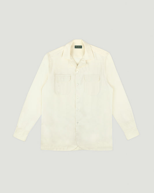 Cream Rayon Linen Open Collar L/S Shirt